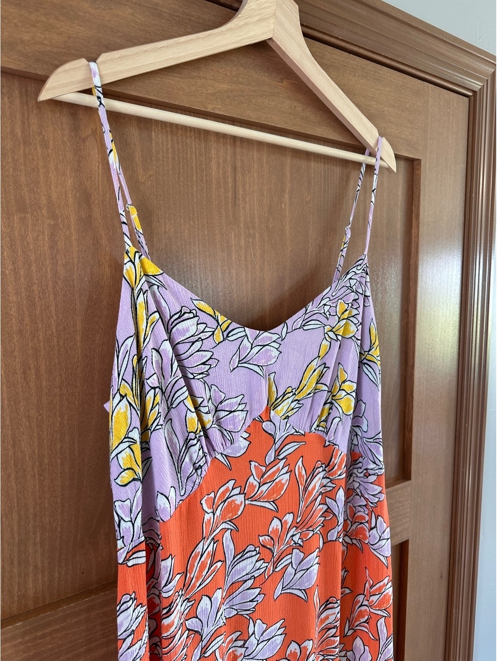 Farm Rio Anthropologie Culebra Maxi Dress Orange & Lilac Floral Women’s Large - Picture 4 of 15